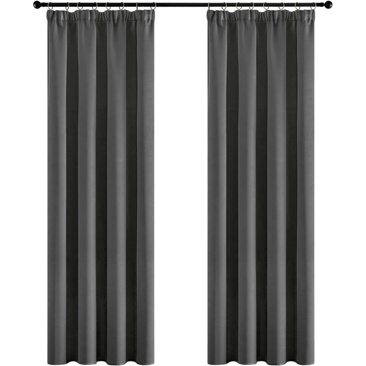 2 darabos Miulee függöny szett, 140 x 225 cm, matt, hővédő, drapériával, sötétszürke színű