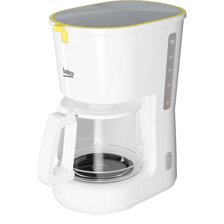 Cafetiera BEKO CFM4340W, carafa sticla 1.25l, 900W, filtru detasabil, indicator apa, prepari pana la 10 cani de cafea rapid si usor, alb-gri