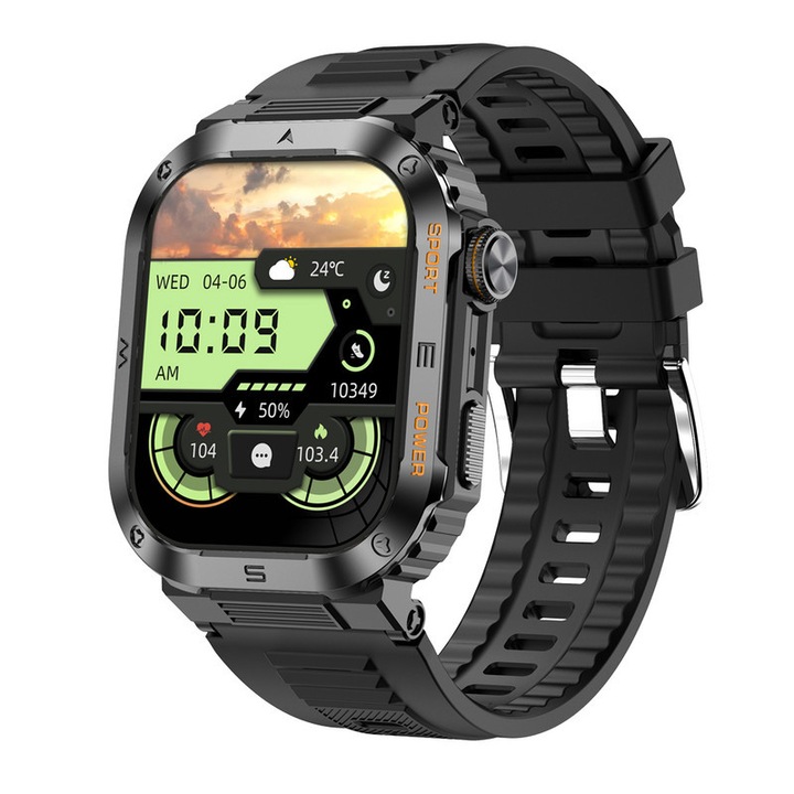 Ceas Smartwatch MT39, afisaj HD de 2, 01 inch, apelare Bluetooth, prognoza meteo, fitness tracker, mod de exercitii, GPS Exercise Tracker, notificari inteligente, alerta de atac de cord, rezistent la apa, unisex, negru