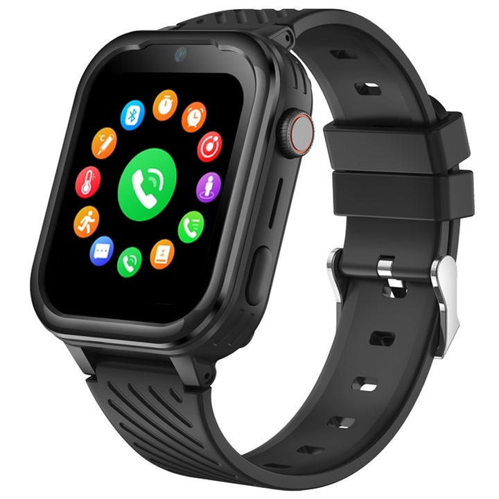 idealSTORE Okosóra gyerekeknek, GPS és LBS helymeghatározás, 1,83 hüvelykes RETINA képernyő, Android, 4G LTE, videohívás, HD kamera, Wi-Fi, IP67 vízállóság, SIM, videohívás, SOS gomb, kémprogram-felügyelet, fekete szín