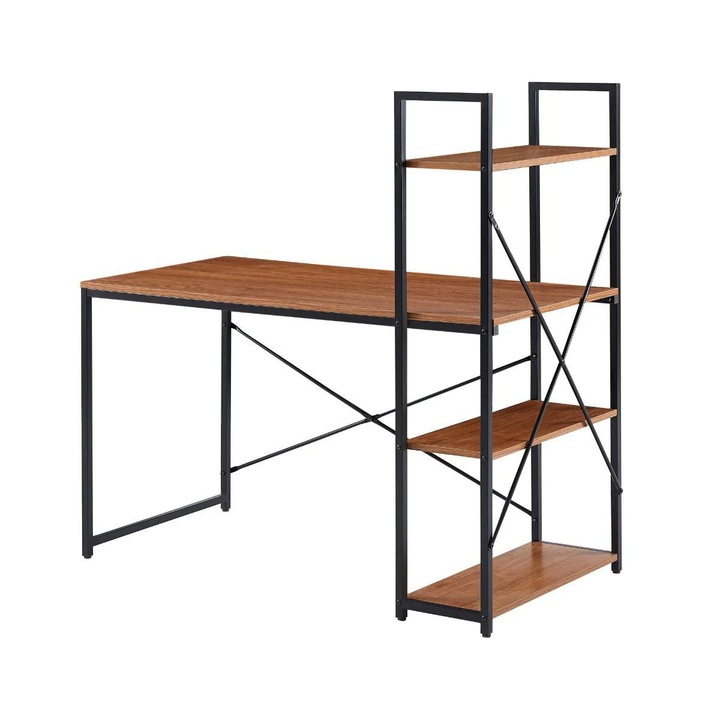 Birou cu cadru metalic negru si blat din MDF melaminat maro, 15 mm grosime, 120x60x121 cm, Storia Pro, Haro