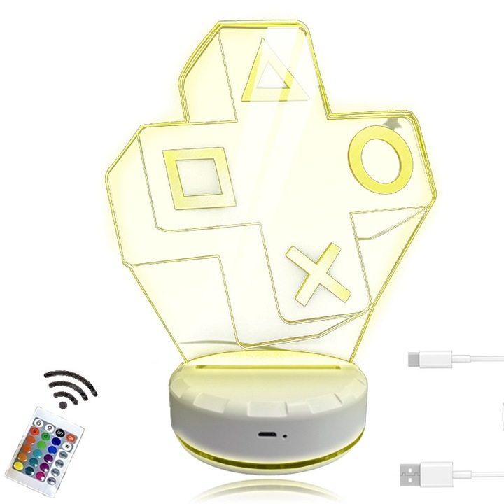 Lampa decorativa X BOX Game keys, 20×15 cm, Color change by remote control, 16 colors, noptiera, birou sau gaming, semn luminos LED, multicolor, forma logo 3D