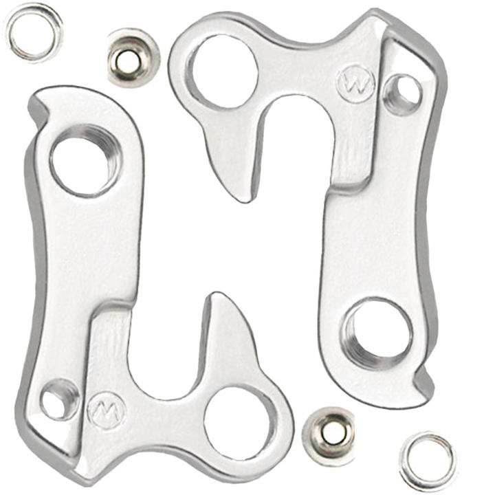 Set 2 Ureche cadru schimbator bicicleta, Nr. 45, Vine cu 4 suruburi de montare, Aluminiu, pentru cadru de bicicleta, Argintiu