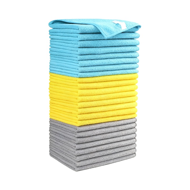 Set de lavete din poliester, 24 bucati, 30x30cm, multicolor, pentru curatare eficienta, Wpeiusc