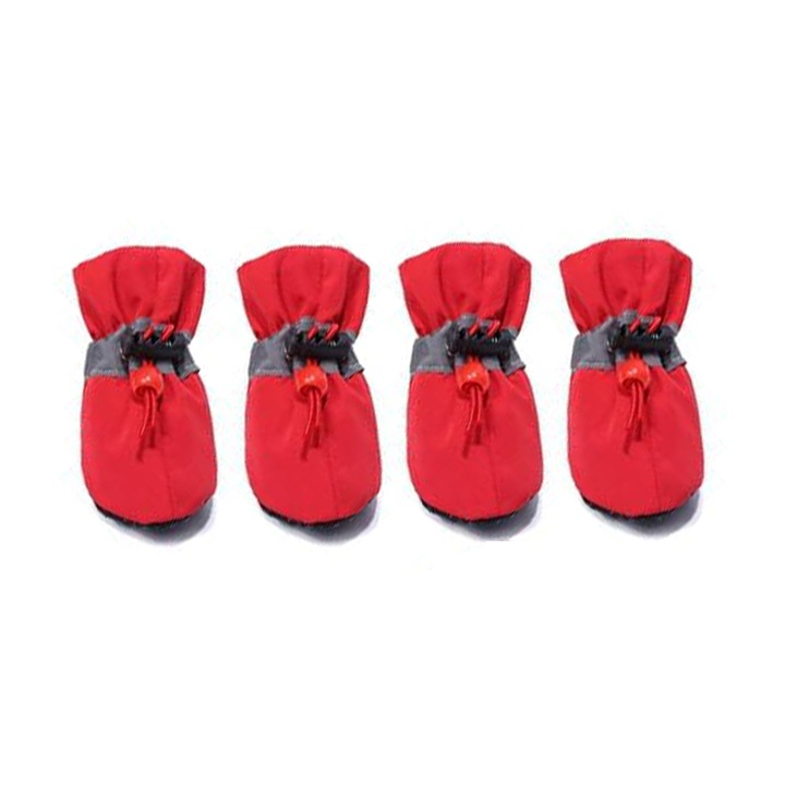Pantofi pentru caini, set de 4, protectie pentru labe, anti-alunecare, potrivire obisnuita, rosu, XL