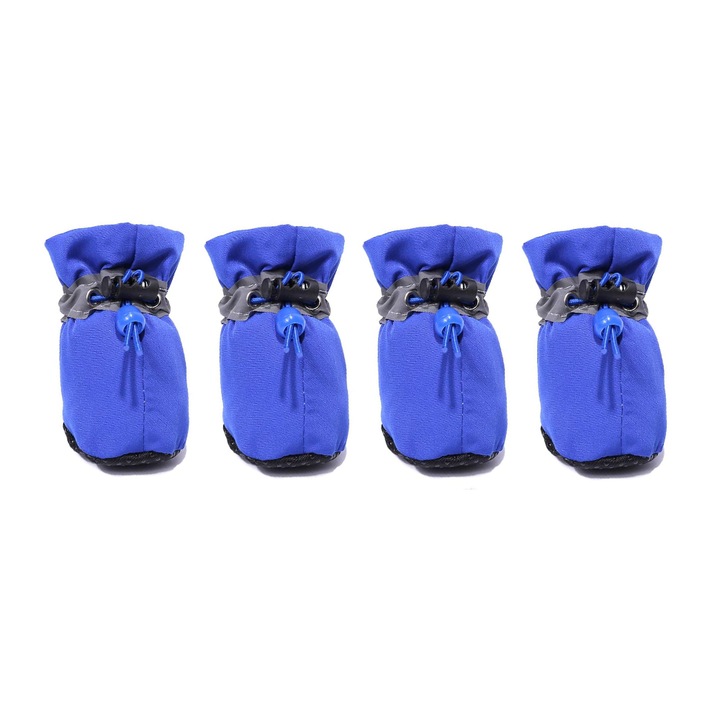 Pantofi pentru caini, set de 4, protectie pentru labe, anti-alunecare, potrivire obisnuita, albastru, XL
