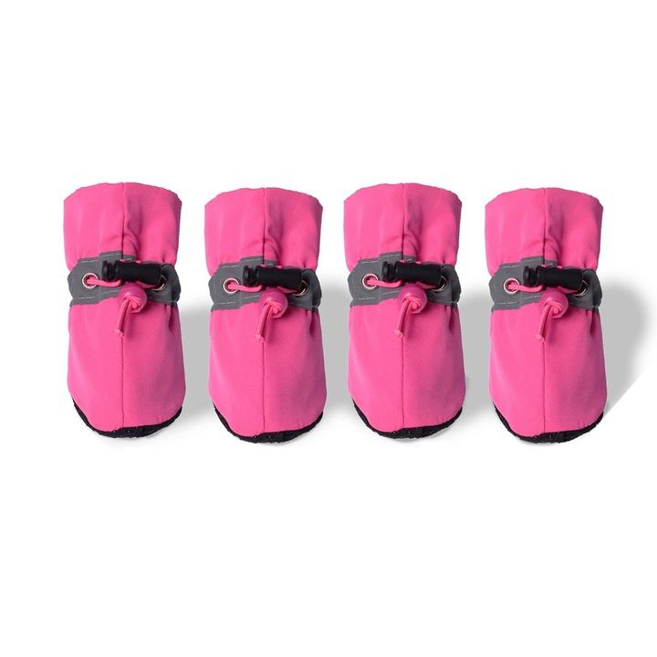 Pantofi pentru caini, set de 4, protectie pentru labe, anti-alunecare, potrivire obisnuita, roz inchis, L