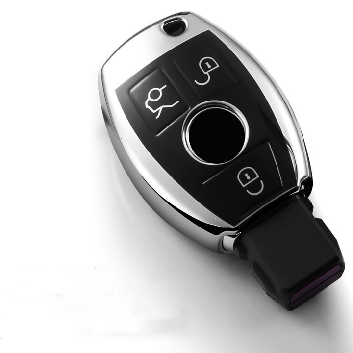 Autókulcs tok, TPU anyag, Fekete / Ezüst