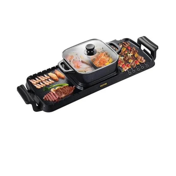 Hot Pot elektromos grill, 2 az 1-ben, 2400 W, tapadásmentes, fekete