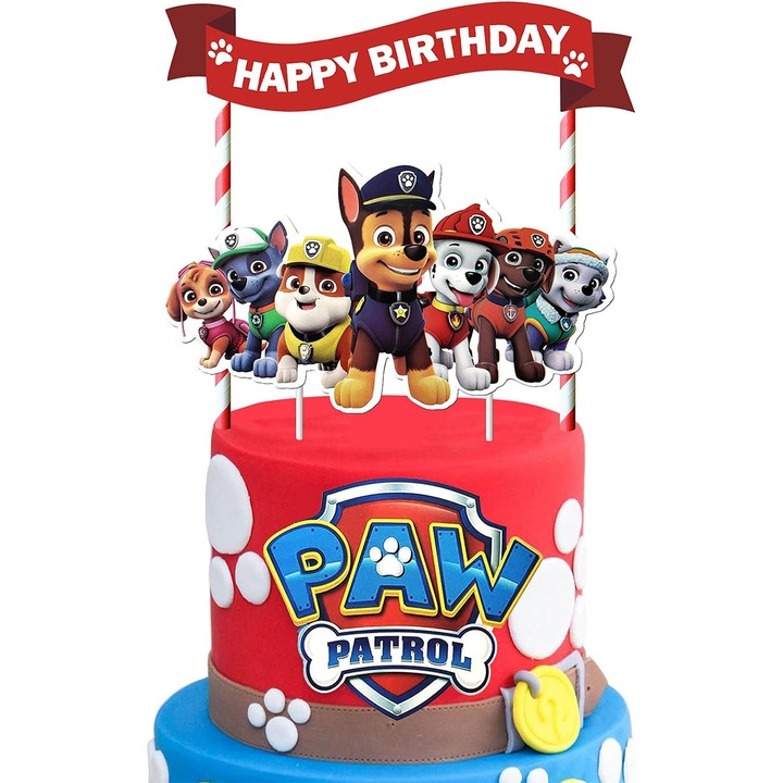 Paw Patrol，3 bucati de decoratiuni pentru tort de aniversare cu desene animate pentru baieti si fete, Accesoriu tort