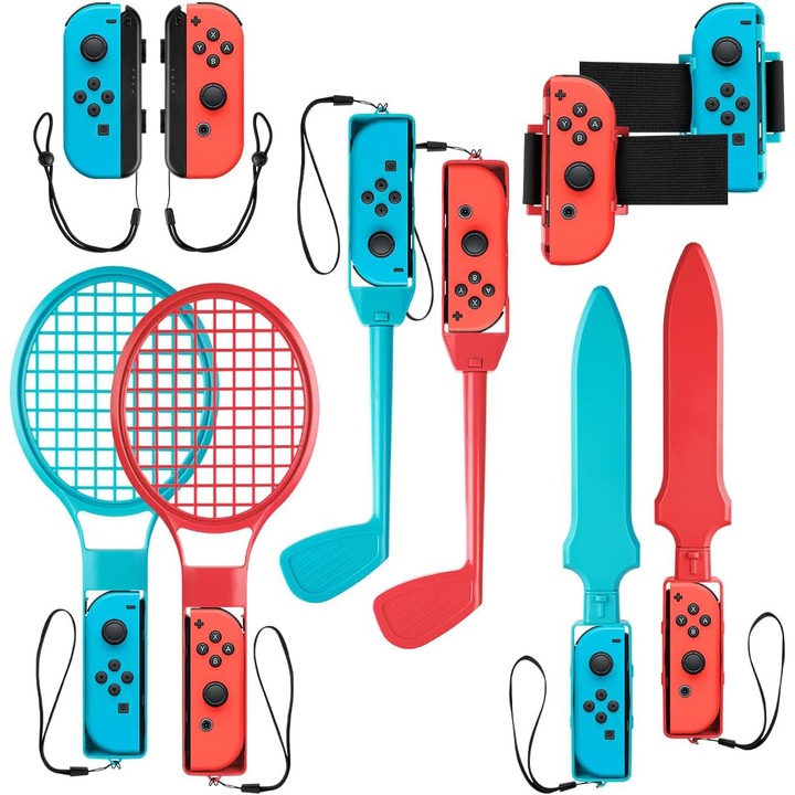 10 az 1-ben sport kontroller kiegészítő készlet Switch konzolhoz, Lecheng®, Nintendo Switch/Switch OLED kompatibilis, többszínű