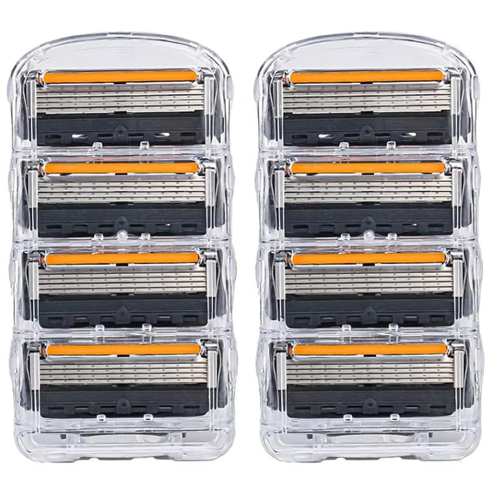 Set 8 Lame de ras, PsAyl®, lame de schimb Fusion 5, otel inoxidabil, 5 lame, multicolor