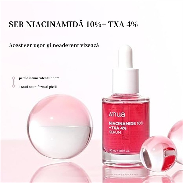 Серум за лице ANUA, 10% ниацинамид + 4% хиалуронова киселина, хидратация, естествена розова, 30 мл
