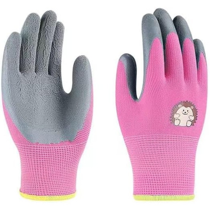 Set joaca gradinarit, manusi pentru copii, design cartoon, model arici, galben si albastru, 3-7 ani