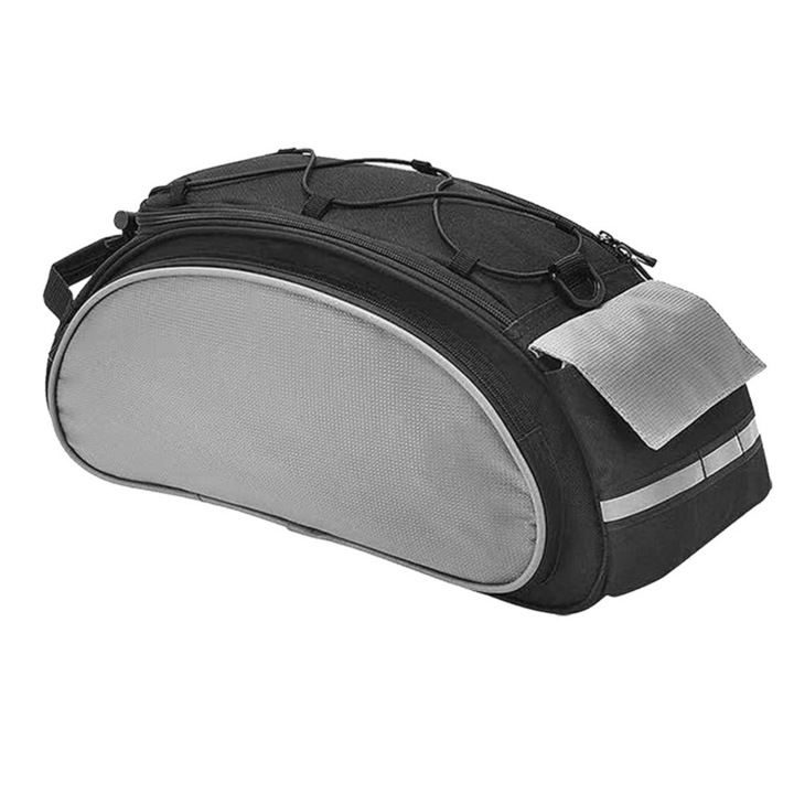 VarioShop kerékpártáska, csomagtartóra rögzíthető, vízálló, 5 rekesszel, vállpánttal, fogantyúval, fényvisszaverő csíkokkal, kirándulásokhoz és ingázáshoz alkalmas, a legtöbb hordozóval kompatibilis, 13L, 40 x 18 x 18 cm, fekete/szürke