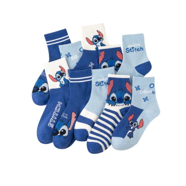 Комплект от 5 чифта удобни и забавни чорапи със Стич Дисни, размер 36-39 EU