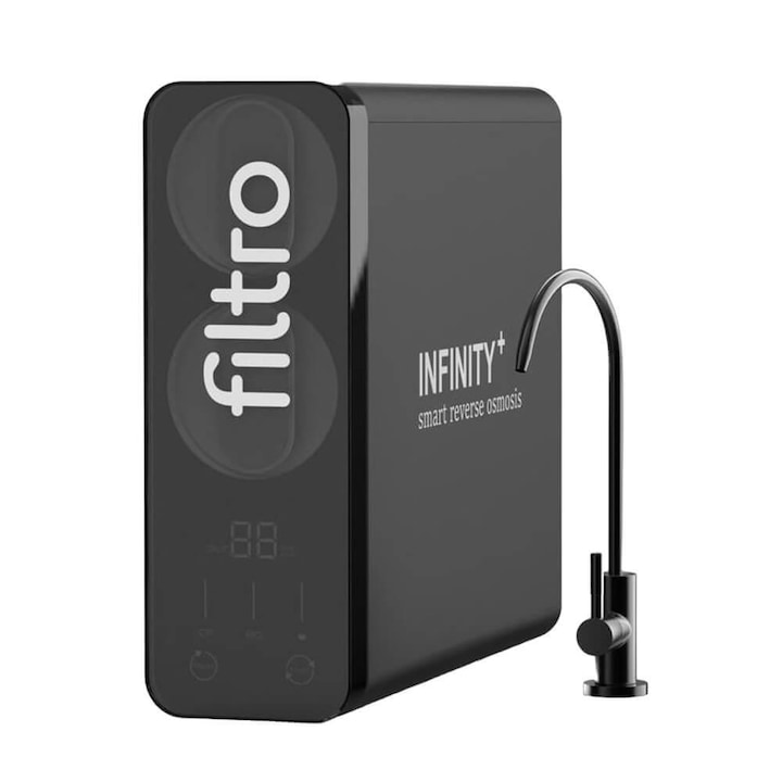 Обратна осмоза с директен поток, FILTRO INFINITY+ DF1000, висок дебит от 1000 GPD, без резервоар, бустерна помпа, TDS дисплей, twist система за филтриране