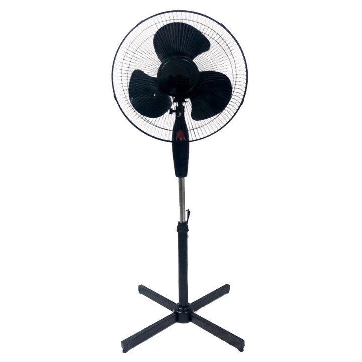 Elektromos ventilátor, 3 sebességfokozattal, védőráccsal, 40 W teljesítmény, 60 x 60 x 126-168 cm, állítható, csúszásmentes talppal, fekete