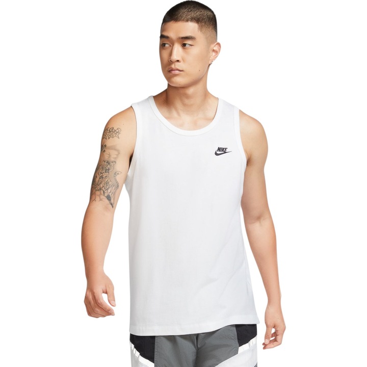 Nike, Top cu broderie logo pe piept Sportswear, Alb