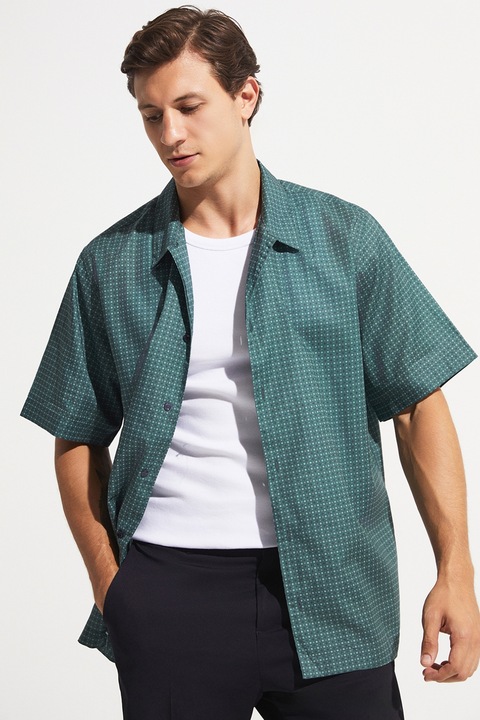 June, Camasa din bumbac cu imprimeu geometric, Verde persan