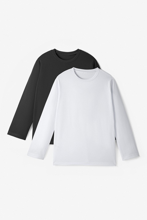 June, Set de bluze cu decolteu la baza gatului si model uni - 2 piese, Negru stins/Alb optic, 116 CM