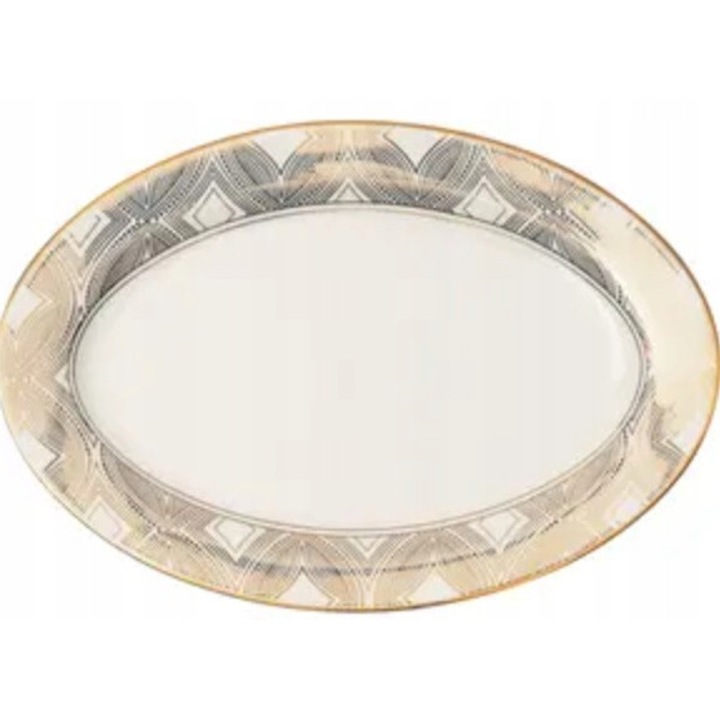 Platou oval RIVIERA MAISON Le Relais, 35x21cm, portelan, margine aurie