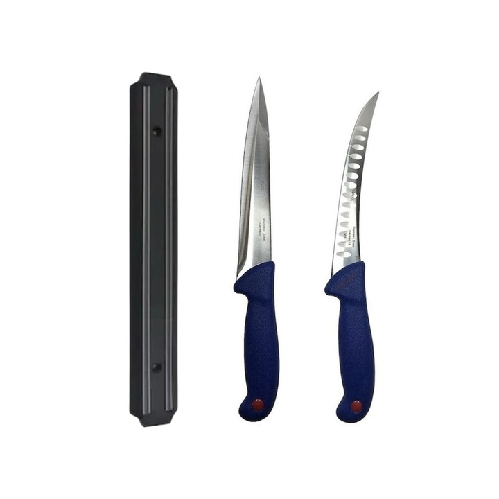 Set cutite profesionale de macelarie, injunghiat, transat, filetat, dezosat, suport magnetic, 2 cutite, Dactylion®