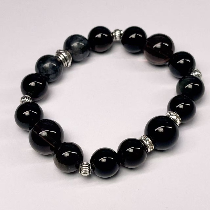 Bratara din cristale semipretioase, neagra, pentru femei, set de elemente Taoiste