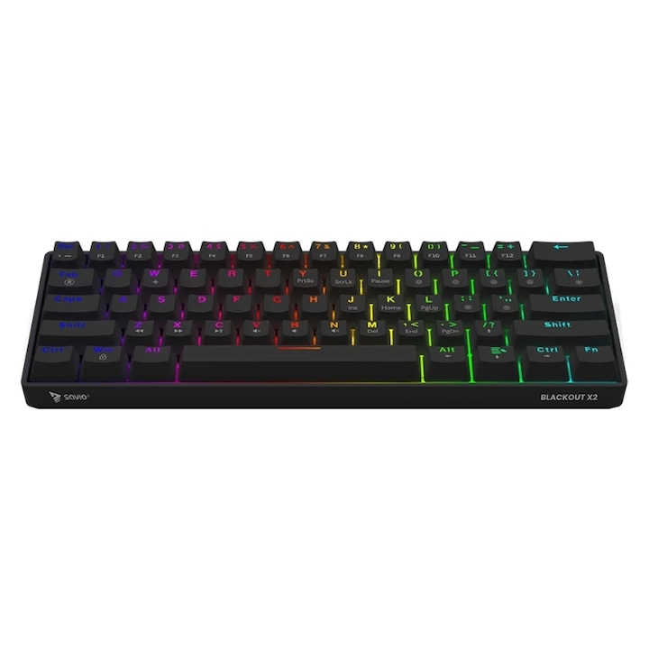 Механична клавиатура Savio BLACKOUT X2, USB, US Layout, OUTEMU червени суичове, Hot Swap, RGB осветление, 61 клавиша, черна
