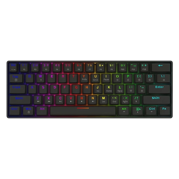 Механична клавиатура Savio BLACKOUT X2, USB, американска разпределителна способност, син бутон, гореща замяна, RGB осветление, 61 клавиша, черна