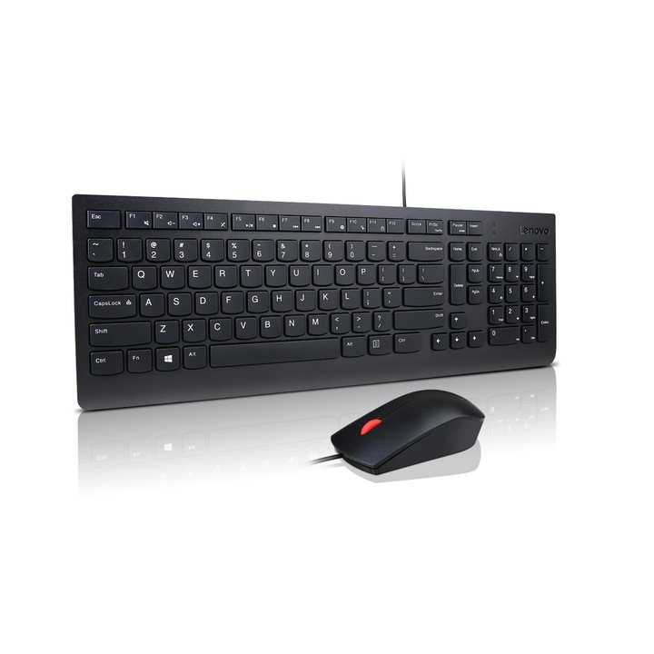 Set Mouse Si Tastatura Cu Fir, Lenovo, Essential, Windows 7, Windows 10, Windows 11, Distanta Dintre Tastaturi 19.05 mm, Conectivitate Usb, Dimensiuni 508 mm X 179 mm X 45 mm, Culoare Negru