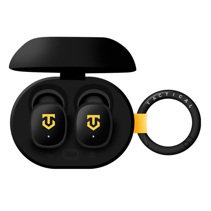 Tactical StrikePods Bug Headset - fekete vezeték nélküli stereo headset, töltőtokkal