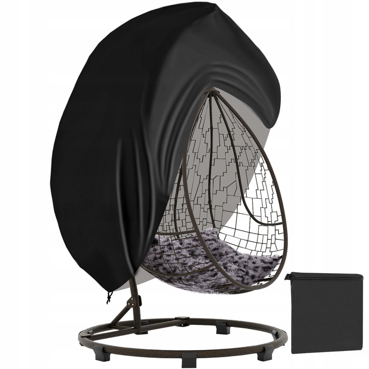 Husa pentru balansoar tip cuib, Zola, fixare snur, impermeabila, rezistenta UV, tesatura Oxford, 450 x 155 cm, neagra