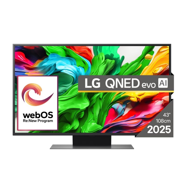 Телевизор LG 43QNED86A3C, 43" 4K QNED HDR Smart TV, 3840x2160, 60Hz Native (VRR 144Hz), DVB-T2/C/S2, Alpha 7 AI Processor, HDR 10 PRO, webOS 25 ThinQ, 4K Upscaling, WiFi 5, Dolby Vision, Bluetooth 5.1, AirPlay 2, LAN, CI, HDMI, SPDIF, Stand 43QNED86A3C