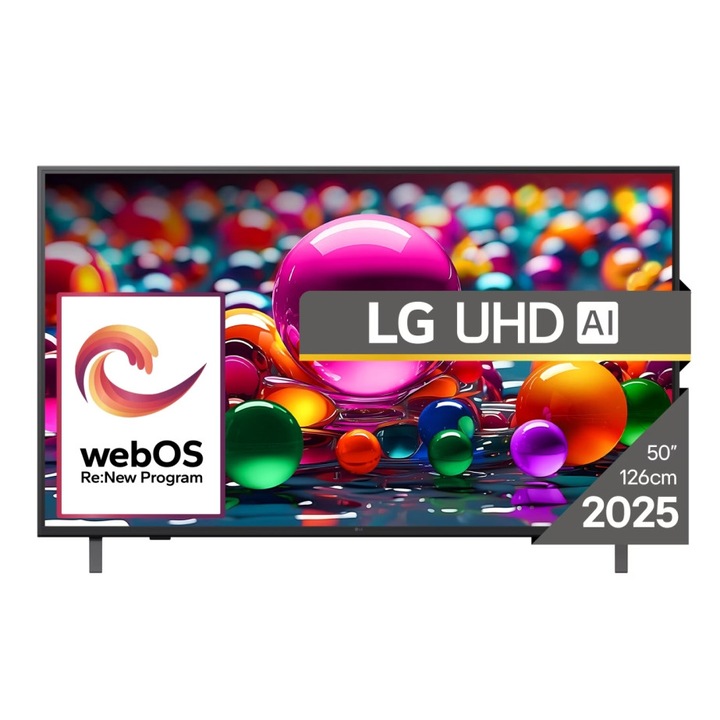 Телевизор LG 50UA75003LA, 50" 4K UltraHD TV 4K (3840x2160), DVB-T2/C/S2, webOS 25 Smart, ThinQ AI, Alpha 7 AI Processor, WiFi, HDR10 pro, HLG, ALLM/HGiG, 4K Upscaling, AI Sound pro, Multiple View, HDMI eARC, LAN, USB, Bluetooth, Google Cast, 2 50UA75003LA