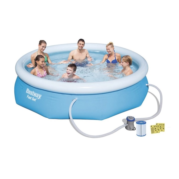 Надуваем басейн Bestway Fast Set D3054xH76 см + филтърна помпа, филтър и комплект за ремонт