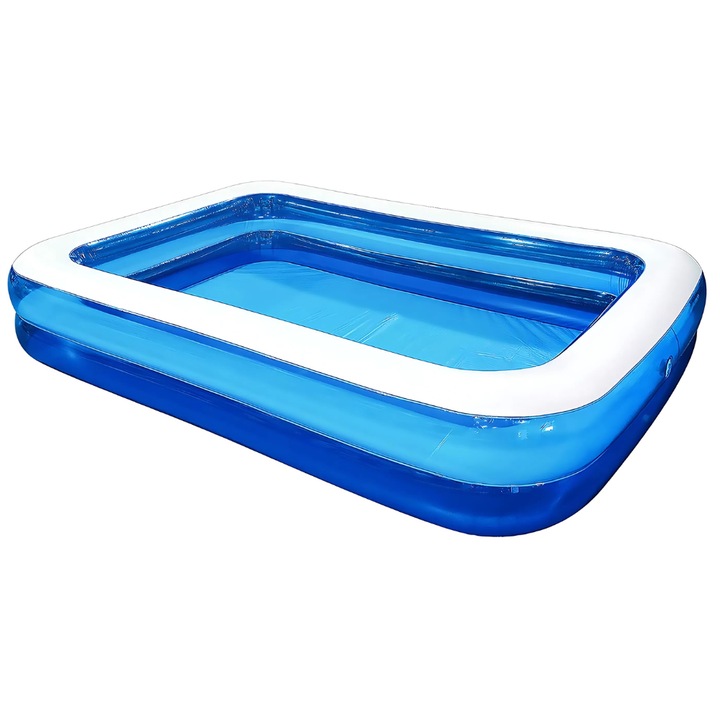 Piscina Gonflabila Dreptunghiulara EMATTERIO®, Ideala Pentru Intreaga Familie, Utilizare In Exterior, Design Albastru/Alb, Material Rezistent si Montaj Rapid