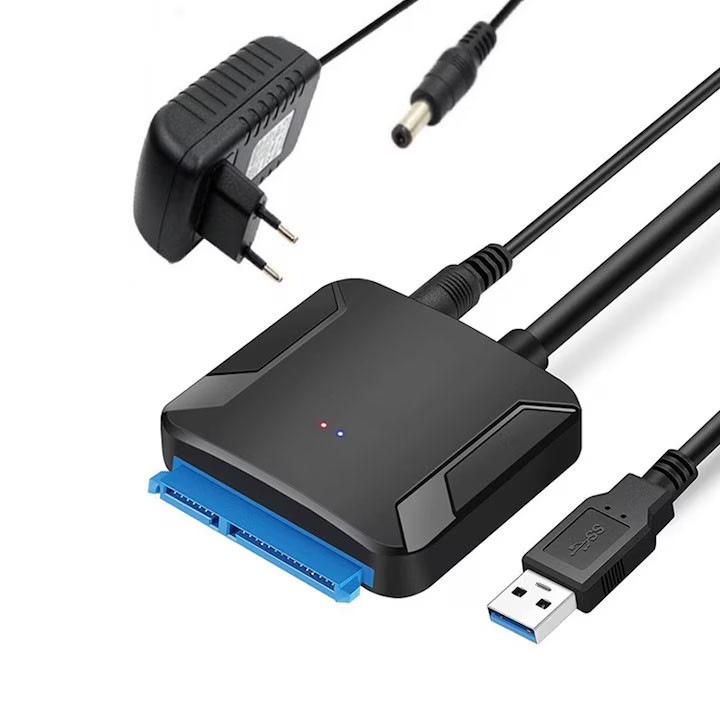 USB 3.0 – SATA adapterkábel, akár 5 Gbps sebességgel, plug and play, tápegységgel együtt, 2,5 hüvelykes/3,5 hüvelykes HDD/SSD-hez alkalmas