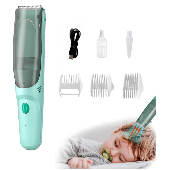 Машинка за подстригване DANEX за деца, бебета и възрастни, много тиха, зареждане чрез USB, 2 мощни мотора, водоустойчива IPX7, отделение за съхранение на коса, прецизно и деликатно подстригване, ергономичен дизайн, лесна за употреба, зелен цвят