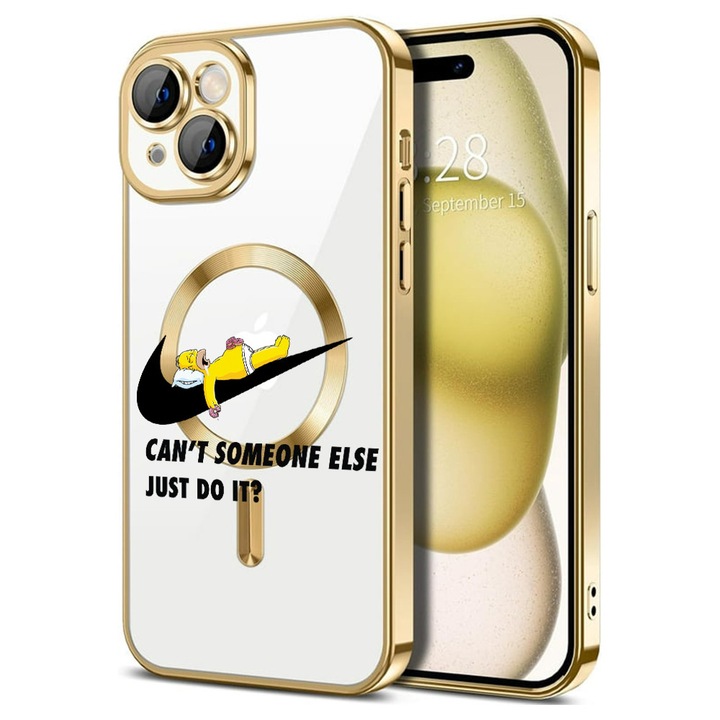 Husa BestCase® Luxury MagSafe, Compatibila Apple iPhone 15, Homer Simpson Just Do It, Ultra-Soft, Margini metalizate, 1946038 MC Gold 751