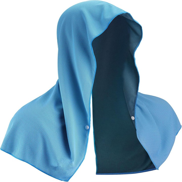 Prosop cu microfibre racoritor pentru fitness, alergari, drumetii, yoga, cu un efect hiper-evaporabil si de racire a pielii, cu utilizare diversa, turban, Albastru