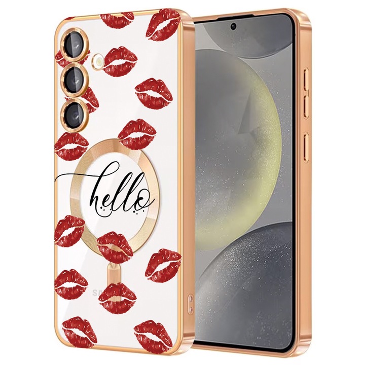 Husa BestCase® Luxury MagSafe, Compatibila Samsung Galaxy A55, Kiss – design pop, Ultra-Soft, Margini metalizate, 1946046 MC Gold 140