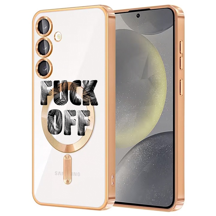 Husa BestCase® Luxury MagSafe, Compatibila Samsung Galaxy A55, Fck off, Ultra-Soft, Margini metalizate, 1946046 MC Gold 139