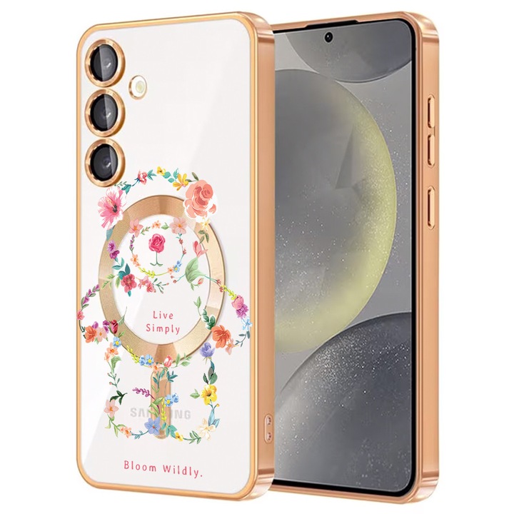 Husa BestCase® Luxury MagSafe, Compatibila Samsung Galaxy A55, Ursulet Teddy floral – Live Simply, Ultra-Soft, Margini metalizate, 1946046 MC Gold 1555