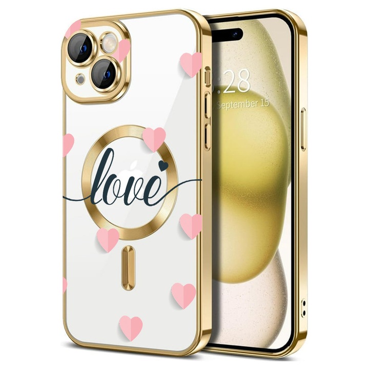 Husa BestCase® Luxury MagSafe, Kompatibilis Apple iPhone 15 Plus, Piros szívek – romantikus design Love szöveggel, Ultra-Soft, Fém szélű, 1946041 MC Gold 85