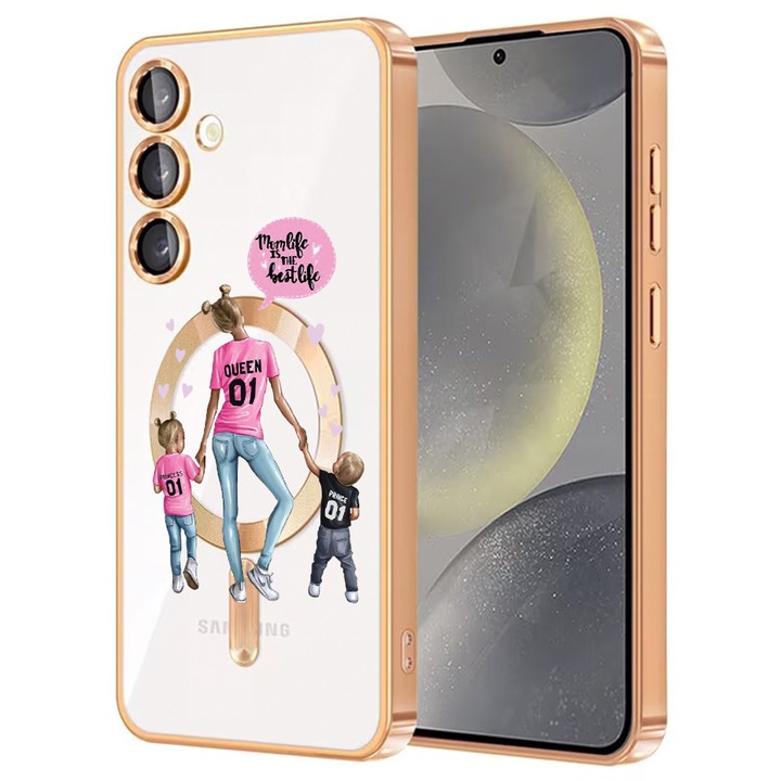 Husa BestCase® Luxury MagSafe, Compatibila Samsung Galaxy A26, Mama cu doi copii – Queen 01, Ultra-Soft, Margini metalizate, 1974391 MC Gold 557