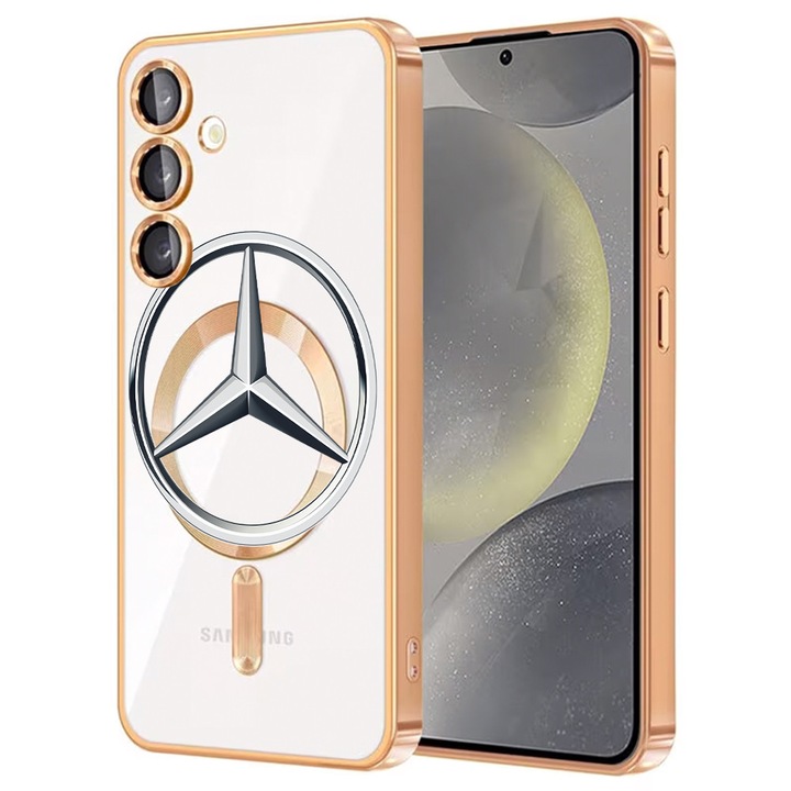 Husa BestCase® Luxury MagSafe, Compatibila Samsung Galaxy A55, Mercedes Benz, Ultra-Soft, Margini metalizate, 1946046 MC Gold 1731