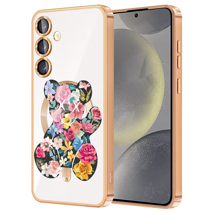 Husa BestCase® Luxury MagSafe, Compatibila Samsung Galaxy A55, Ursulet Teddy floral – design creativ, Ultra-Soft, Margini metalizate, 1946046 MC Gold 1550