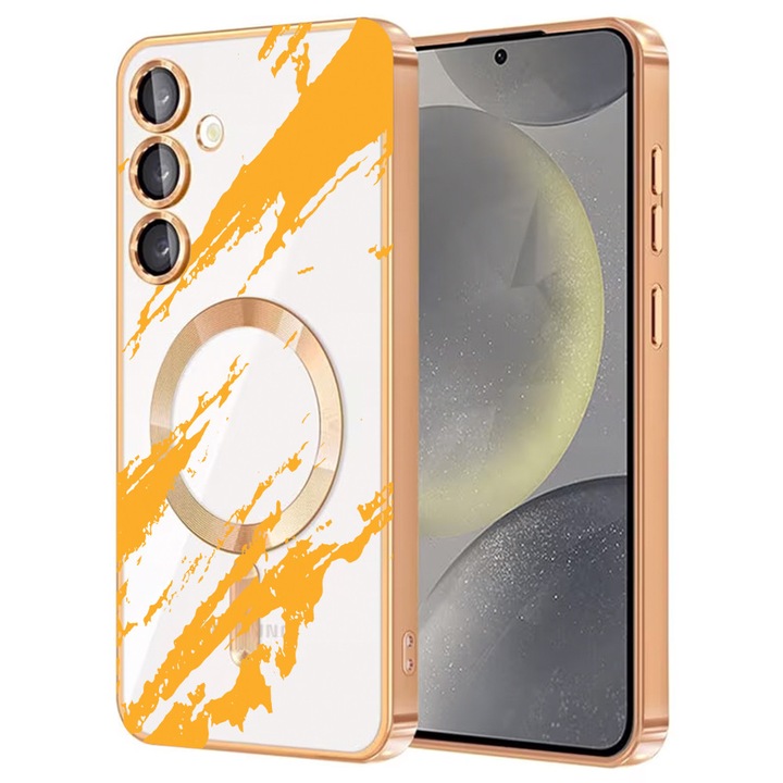 Husa BestCase® Luxury MagSafe, Compatibila Samsung Galaxy A55, Golden Stripes, Ultra-Soft, Margini metalizate, 1946046 MC Gold 1054