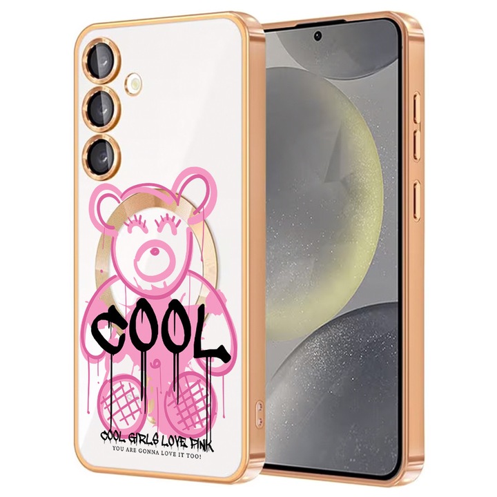 Husa BestCase® Luxury MagSafe, Compatibila Samsung Galaxy A55, Ursulet Teddy pink, Ultra-Soft, Margini metalizate, 1946046 MC Gold 1551